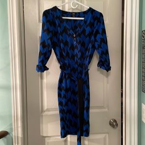 Jacob dress - black/cobalt blue oversized houndstooth print - size large